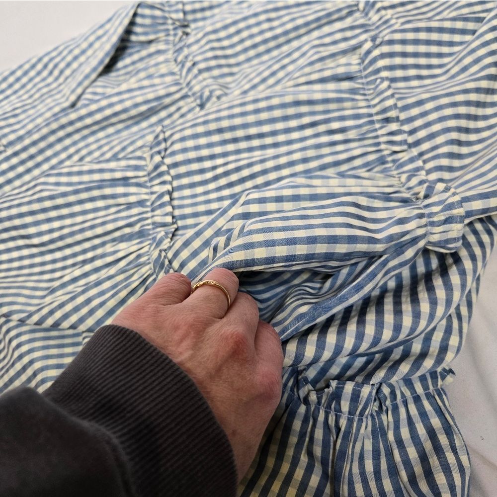WYATT WYLDE Chime blue gingham plaid tiered ruffle kawaii swing‎ dress L - Picture 6 of 12
